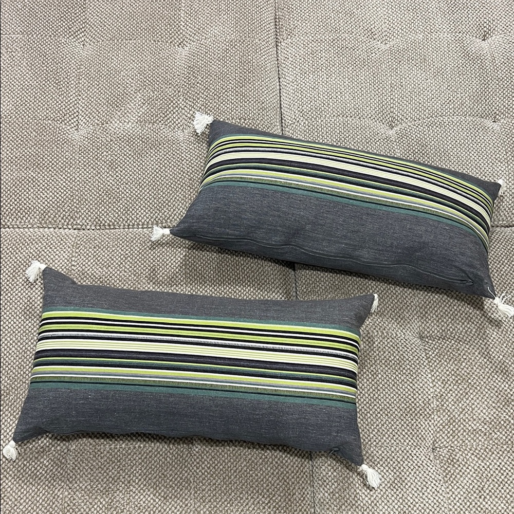 Striped Rectangular Pillows in Blue and Green
